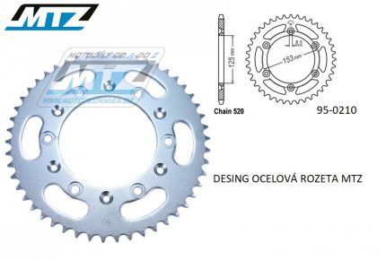 Rozeta ocelov (pevodnk) 0210-45zub MTZ - Honda CR125+CR250+CR500 + CRF250R+CRF250X+CRF450R+CRF450X+CRF450RX+CRF450L + CRM250+CRF150F + CRF230F / 03-19 + XR250S+XL250S+XL250 + XR250R+XR400R / 96-04 + XR650R / 00-07