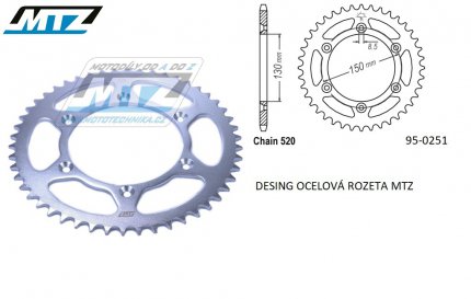 Rozeta ocelov (pevodnk) 0251-43zub MTZ - Yamaha YZ125+YZ250+YZF250 +YZF400+YZF426+YZF450+YZF450X / 16-20 + TT-R230 / 05-20+WRF250N / 99-01+WRF250 / 07-20+WRF400 / 99-01+WRF426 / 01-02+WRF450 / 03-20