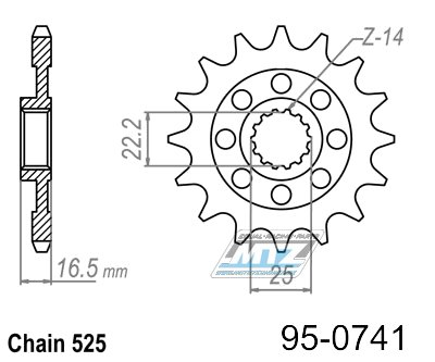 Koleko etzov (pastorek) 0741-14zub MTZ - Ducati 749 + 796 + 820 + 821 + 846 + 939 + 998 + 999 + 1000 + 1098 + 1099 + 1100 + 1198 + 1200