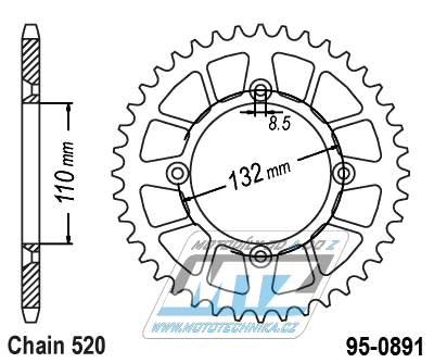 Rozeta ocelov (pevodnk) 0891-44zub MTZ - KTM Freeride 250 / 14-15 + Freeride 250R / 14-17 + Freeride 350 / 12-17 + Freeride 250F / 18-20