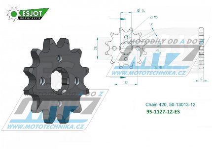 Koleko etzov (pastorek) 1127-12zub ESJOT 50-13013-12 - Bultaco 50 + Derbi 50 + Gilera 50