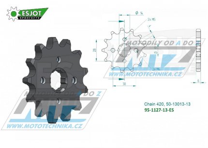 Koleko etzov (pastorek) 1127-13zub ESJOT 50-13013-13 - Bultaco 50 + Derbi 50 + Gilera 50