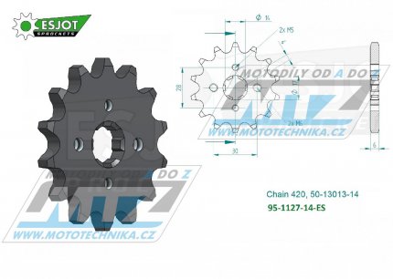 Koleko etzov (pastorek) 1127-14zub ESJOT 50-13013-14 - Bultaco 50 + Derbi 50 + Gilera 50