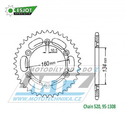 Rozeta ocelov (pevodnk) 1308-45zub ESJOT 50-32202-45 - Honda CBR600F + CBR600RA + CBR600RR + CBR900RR + CBR929RR Fire Blade + CBR954RR + CBR1000RR Fireblade + CBR1000S Fireblade SP + VTR1000