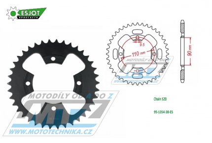 Rozeta ocelov (pevodnk) 1354-38zub ESJOT 50-32088-38 - Honda ATC200X / 86-87 + tykolky Access