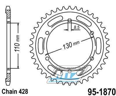 Rozeta ocelov (pevodnk) 1870-44zub MTZ - Yamaha YBR250 / 07-11 + TZR125R / 93-96 + TZR125R (Germany) / 97-99