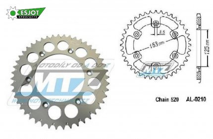 Rozeta etzov (pevodnk) Dural 0210-47zub ESJOT 51-32045-47 - barva stbrn - Honda CR125+CR250+CR500 + CRF250R+CRF250X+CRF450R+CRF450X+CRF450RX+CRF450L + CRM250+CRF150F + CRF230F / 03-21 + XR250S+XL250S+XL250 + XR250R+XR400R / 96-04 + XR650R /