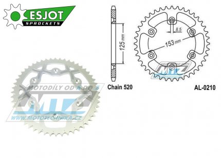 Rozeta etzov (pevodnk) Dural 0210-52zub ESJOT 53-32045-52 - barva stbrn - Honda CR125+CR250+CR500 + CRF250R+CRF250X+CRF450R+CRF450X+CRF450RX+CRF450L + CRM250+CRF150F + CRF230F / 03-21 + XR250S+XL250S+XL250 + XR250R+XR400R / 96-04 + XR650R /