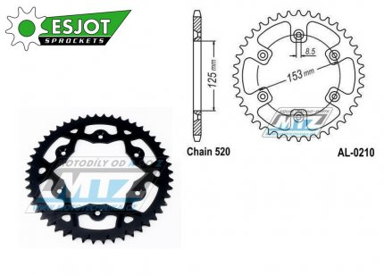 Rozeta etzov (pevodnk) Dural 0210-49zub ESJOT 53-32045-49B - barva ern - Honda CR125+CR250+CR500 + CRF250R+CRF250X+CRF450R+CRF450X+CRF450RX+CRF450L + CRM250+CRF150F + CRF230F / 03-21 + XR250S+XL250S+XL250 + XR250R+XR400R / 96-04 + XR650R / 00