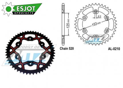 Rozeta etzov (pevodnk) Dural 0210-48zub ESJOT 53-32045-48BR - barva erveno-ern - Honda CR125+CR250+CR500 + CRF250R+CRF250X+CRF450R+CRF450X+CRF450RX+CRF450L + CRM250+CRF150F + CRF230F / 03-21 + XR250S+XL250S+XL250 + XR250R+XR400R / 96-04 + XR