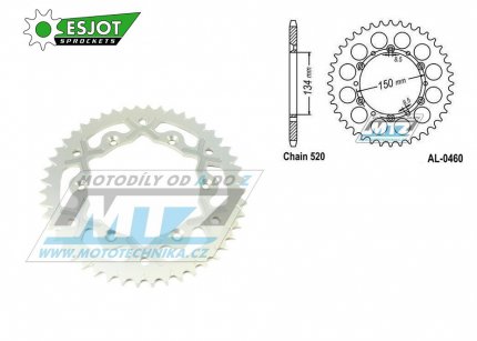 Rozeta etzov (pevodnk) Dural 0460-48zub ESJOT 53-32024-48WT - barva stbrn - Kawasaki KX125+KX250 +KX500+KXF250+KXF450+KDX175+KDX200+KDX220R+KDX250+KLX250R+KLX250 D-Tracker +KLX250+KLX250SF+KLX300+KLX450R+KLX650R + Suzuki RM-Z250