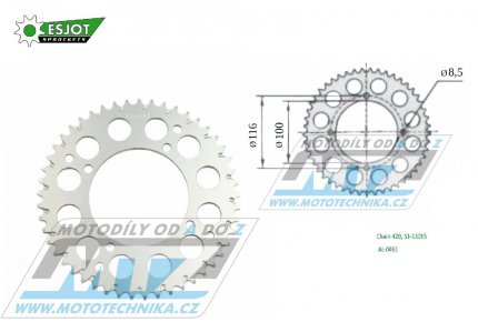 Rozeta etzov (pevodnk) Dural 0461-49zub ESJOT 51-13015-49 - barva stbrn - Kawasaki KX80 / 86-00 + KX85 / 01-20 + KX100 / 95-21