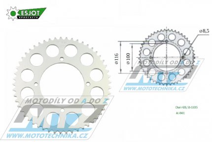 Rozeta etzov (pevodnk) Dural 0461-53zub ESJOT 51-13015-53 - barva stbrn - Kawasaki KX80 / 86-00 + KX85 / 01-20 + KX100 / 95-21