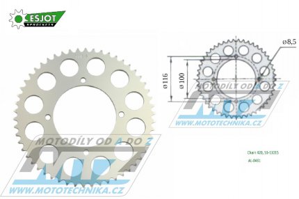 Rozeta etzov (pevodnk) Dural 0461-52zub ESJOT 51-13015-52 - barva stbrn - Kawasaki KX80 / 86-00 + KX85 / 01-20 + KX100 / 95-21