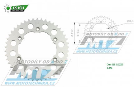 Rozeta etzov (pevodnk) Dural 0706-51zub ESJOT 51-32233-51 - barva stbrn - Aprilia RXV450 / 06-12 + SXV450 / 06-12 + RXV550 / 06-12 + SXV550 / 06-12 + BMW G450X / 08-12