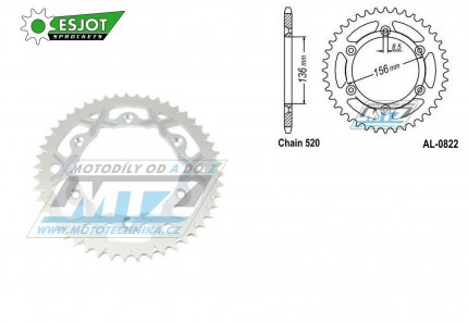 Rozeta etzov (pevodnk) Dural 0822-48zub ESJOT 53-32043-48WT - barva stbrn - Husqvarna CR+WR+TC+TE+WRE+TXC+SM+SMR + Suzuki DR350+DRZ400 + Cagiva WMX + Gas-Gas EC+ECF+XC+Ranger + Beta RR + Sherco SE+SEF + Rieju MR+XC+Ranger