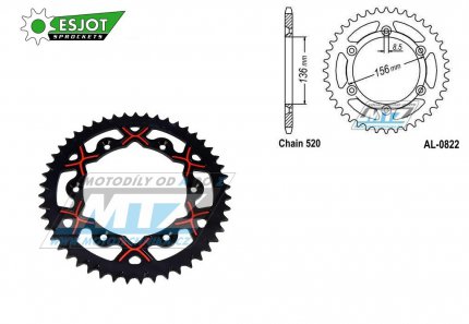 Rozeta etzov (pevodnk) Dural 0822-48zub ESJOT 53-32043-48BR - barva erveno-ern  - Husqvarna CR+WR+TC+TE+WRE+TXC+SM+SMR + Suzuki DR350+DRZ400 + Cagiva WMX + Gas-Gas EC+ECF+XC+Ranger + Beta RR + Sherco SE+SEF + Rieju MR+XC+Ranger