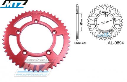 Rozeta etzov (pevodnk) Dural 0894-49zub MTZ erven - KTM 65SX / 02-24 + 60SX / 97-01 + Husqvarna TC65 / 17-24 + Gas-Gas MC65