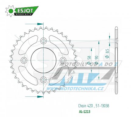 Rozeta etzov (pevodnk) Dural 1213-44zub ESJOT 51-13038-44 - Honda CRF50F / 04-20 + XR50 / 00-04