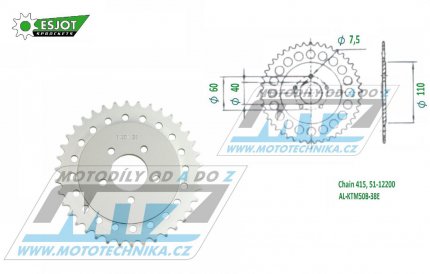 Rozeta etzov (pevodnk) Dural KTM50B-38zub ESJOT 51-12200-38 - barva stbrn - KTM 50SX Pro Senior LC / 03-13