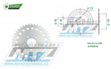 Rozeta etzov (pevodnk) Dural KTM50B-40zub ESJOT 51-12200-40 - barva stbrn - KTM 50SX Pro Senior LC / 03-13