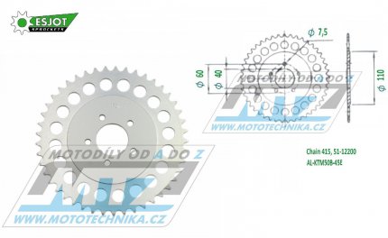 Rozeta etzov (pevodnk) Dural KTM50B-45zub ESJOT 51-12200-45 - barva stbrn - KTM 50SX Pro Senior LC / 03-13