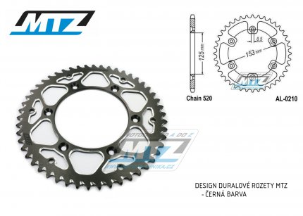 Rozeta etzov (pevodnk) Dural 0210-48zub MTZ - barva ern - Honda CR125+CR250+CR500 + CRF250R+CRF250X+CRF450R+CRF450X+CRF450RX+CRF450L + CRM250+CRF150F + CRF230F / 03-21 + XR250S+XL250S+XL250 + XR250R+XR400R / 96-04 + XR650R / 00-07