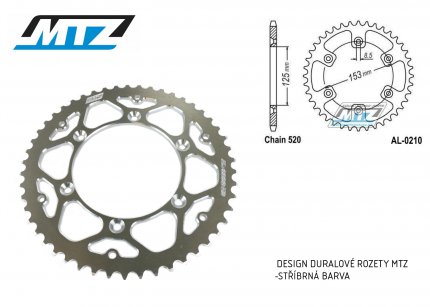 Rozeta etzov (pevodnk) Dural 0210-43zub MTZ - Honda CR125+CR250+CR500 + CRF250R+CRF250X+CRF450R+CRF450X+CRF450RX+CRF450L + CRM250+CRF150F + CRF230F / 03-21 + XR250S+XL250S+XL250 + XR250R+XR400R / 96-04 + XR650R / 00-07