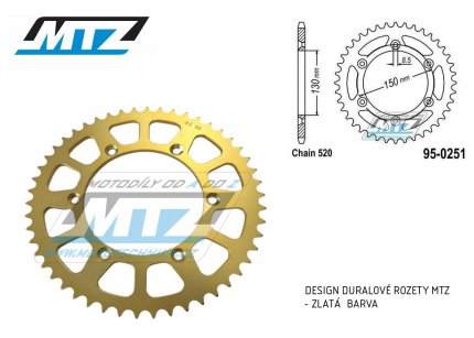 Rozeta etzov (pevodnk) 0251-49zub MTZ ALU zlat - Yamaha YZ125+YZ250 + YZF250+YZF400+YZF426+YZF450+YZF450X + WRF250+WRF400+WRF426+WRF450 + TTR230 + Honda XR250+XR350+XR500 + XL250+XL400+XL500