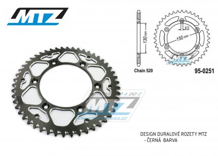 Rozeta etzov (pevodnk) 0251-48zub MTZ ALU ern - Yamaha YZ125+YZ250 + YZF250+YZF400+YZF426+YZF450+YZF450X + WRF250+WRF400+WRF426+WRF450 + TTR230 + Honda XR250+XR350+XR500 + XL250+XL400+XL500