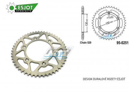 Rozeta etzov (pevodnk) Dural 0251-51zub ESJOT 53-32001-51 ALU - Yamaha YZ125+YZ250 + YZF250+YZF400+YZF426+YZF450+YZF450X + WRF250+WRF400+WRF426+WRF450 + TTR230 + Honda XR250+XR350+XR500 + XL250+XL400+XL500