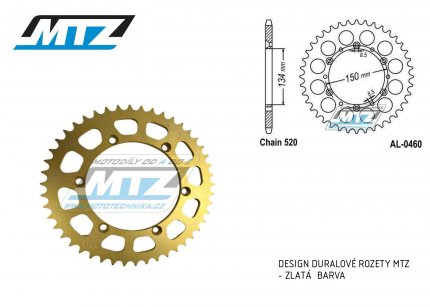 Rozeta etzov (pevodnk) Dural 0460-47zub MTZ zlat - Kawasaki KX125+KX250+ KX500+KXF250+KXF450+KDX175+KDX200+KDX220R+KDX250+KLX250R+KLX250 D-Tracker +KLX250+KLX250SF+KLX300+KLX450R+KLX650R + Suzuki RM-Z250