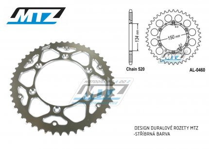 Rozeta etzov (pevodnk) Dural 0460-45zub MTZ - Kawasaki KX125+KX250+KX500 +KXF250+KXF450+KDX175+KDX200+KDX220R+KDX250+KLX250R+KLX250 D-Tracker +KLX250+KLX250SF+KLX300+KLX450R+KLX650R + Suzuki RM-Z250