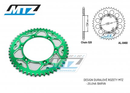 Rozeta etzov (pevodnk) Dural 0460-50zub MTZ zelen - Kawasaki KX125+KX250 +KX500+KXF250+KXF450+KDX175+KDX200+KDX220R+KDX250+KLX250R+KLX250 D-Tracker +KLX250+KLX250SF+KLX300+KLX450R+KLX650R + Suzuki RM-Z250