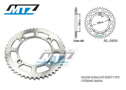 Rozeta etzov (pevodnk) Dural 0464-44zub MTZ stbrn - Kawasaki KX60 / 83-03 + KX80 / 83-85 + Suzuki RM60 / 03