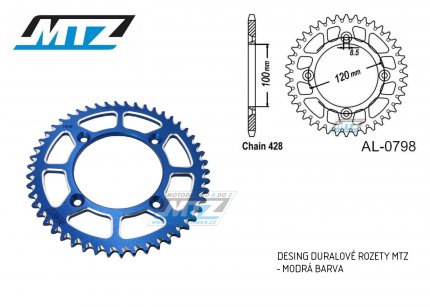 Rozeta etzov (pevodnk) Dural 0798-47zub MTZ modr - Suzuki RM80 / 83-01 + RM85 / 02-20 + Yamaha YZ80 / 93-01 + YZ85 / 02-20 + Beta RR125 / 06-12