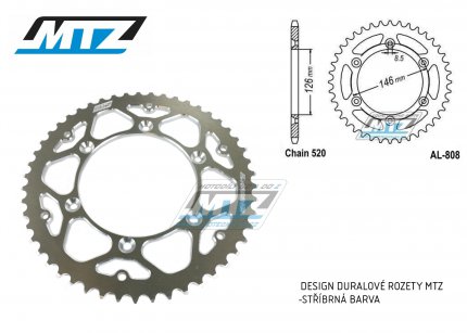 Rozeta etzov (pevodnk) Dural 0808-45zub MTZ stbrn - Suzuki RM125 / 80-11+RM250 / 82-12+RMX250 / 89-00+RMZ250 / 07-20+RMZ450 / 05-20+RMX450Z / 10-19+DRZ250 / 01-07+DR350 / 96-99+DRZ400S / 00-20+DRZ400E / 00-07 + Kawasaki KLX400R / 03-04