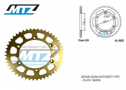 Rozeta etzov (pevodnk) Dural 0822-48zub MTZ zlat elox - Husqvarna CR+WR+TC+TE+WRE+TXC+SM+SMR + Suzuki DR350+DRZ400 + Cagiva WMX + Gas-Gas EC+ECF+XC+Ranger + Beta RR + Sherco SE+SEF + Rieju MR+XC+Ranger