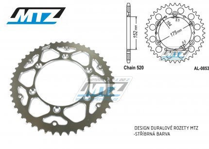 Rozeta etzov (pevodnk) Dural 0853-48zub MTZ stbrn - Yamaha YZ100+YZ125+YZ250 +YZ465+YZ490+DT200R+ SR500+IT175+IT200+IT250+IT400+IT465+IT490+TT350 + WR125 +WR250+WR400+WR500+YFM350X Warrior+YFM660R Raptor + Kreidler 170 Mustang Utility