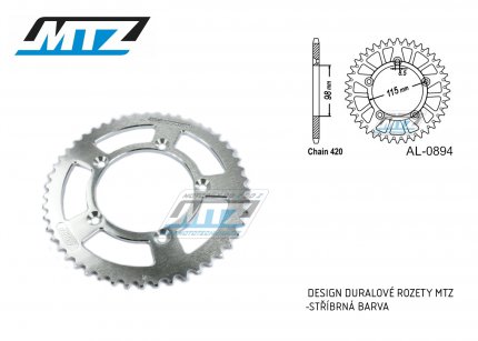 Rozeta etzov (pevodnk) Dural 0894-50zub MTZ stbrn - KTM 65SX / 02-24 + 60SX / 97-01 + Husqvarna TC65 / 17-24 + Gas-Gas MC65