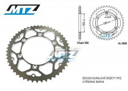 Rozeta etzov (pevodnk) Dural 0896-50zub MTZ stbrn - KTM 125 Enduro +125MX + 250 Enduro + 250MX + 350 Enduro + 350MX + 420 Enduro + 420MX + 495MX +500MX + 600 LC4 MX + 600 LC4 Enduro