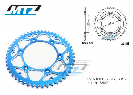 Rozeta etzov (pevodnk) Dural 0808-48zub MTZ modr - Suzuki RM125 / 80-11+RM250 / 82-12+RMX250 / 89-00+RMZ250 / 07-20+RMZ450 / 05-20+RMX450Z / 10-19+DRZ250 / 01-07+DR350 / 96-99+DRZ400S / 00-20+DRZ400E / 00-07 + Kawasaki KLX400R / 03-04