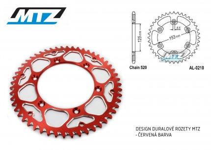 Rozeta etzov (pevodnk) Dural 0210-47zub MTZ - barva erven  - Honda CR125+CR250+CR500 + CRF250R+CRF250X+CRF450R+CRF450X+CRF450RX+CRF450L + CRM250+CRF150F + CRF230F / 03-21 + XR250S+XL250S+XL250 + XR250R+XR400R / 96-04 + XR650R / 00-07