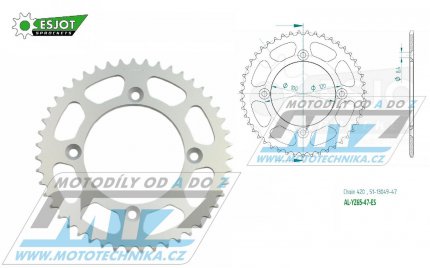 Rozeta etzov (pevodnk) Dural YZ65-47zub ESJOT 51-13049-47 - barva stbrn - Yamaha YZ65 / 18-23