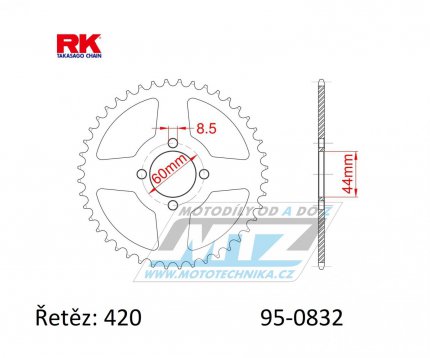 Rozeta ocelov (pevodnk) 0832-48zub RK - Yamaha DT50M + DT50MX + DT50R + DT50MX-S + DT80M + DT80MX + DTR50 + FS1 + LB50 Chappy + RD50 + RD50M Spoke Wheel + TY80 + TY50M + YSR50 + MBK 50 X-Limit SM