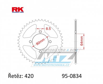 Rozeta ocelov (pevodnk) 0834-48zub RK - Yamaha FS1E + FS80SE + PW80 + PW80-Zinger + LB50 Chappy + RD50MX + RD80MX + RT100 + TTR50E + TTR90 + TTR110E + V50 + V70 + V75 + V80 + V90 + YB100