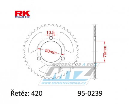 Rozeta ocelov (pevodnk) 0239-42zub RK - Honda MTX80+MTX80R / 83-87 + MB80 / 80-83 + MB50 / 79-83 + MBX50F / 84-87 + MT50 / 80-81