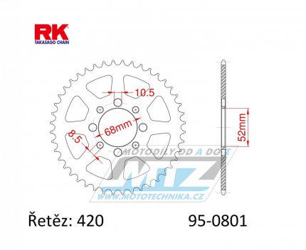 Rozeta ocelov (pevodnk) 0801-38zub RK - Suzuki A50+AP50 + DR50+DRZ110 + RM50+RV50+TS50 + FR50+FR70+ALT50+LT50 + Kawasaki AE50+AR50+AE80+AR80 + KLX110 + Z125 Pro + pitbike + nsk tykolky