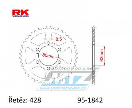 Rozeta ocelov (pevodnk) 1842-50zub RK - Yamaha AG200 + DT125 + DT175 + TY125 + TY175 + TW125 + TW200 + XT125 + XT350 + YZ80