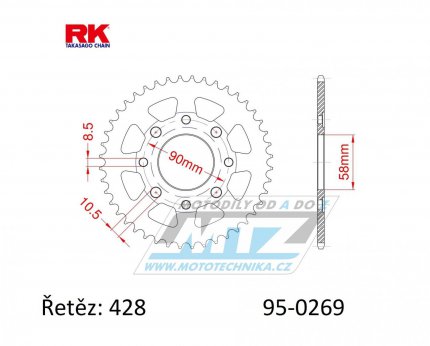 Rozeta ocelov (pevodnk) 0269-35zub RK - Honda CG125+CB125+CB175+CBX125 + CM185+CM200+CT125+CT185+CT200+SL125 + XL100+XL125+XL185+XR185 + EZ90Cub + Kymco 125 Pulsar+Spike+Zing+Hipster+Stryker + Daelim VL125+VC125+VS125 + Brixton125 + Yuki 125